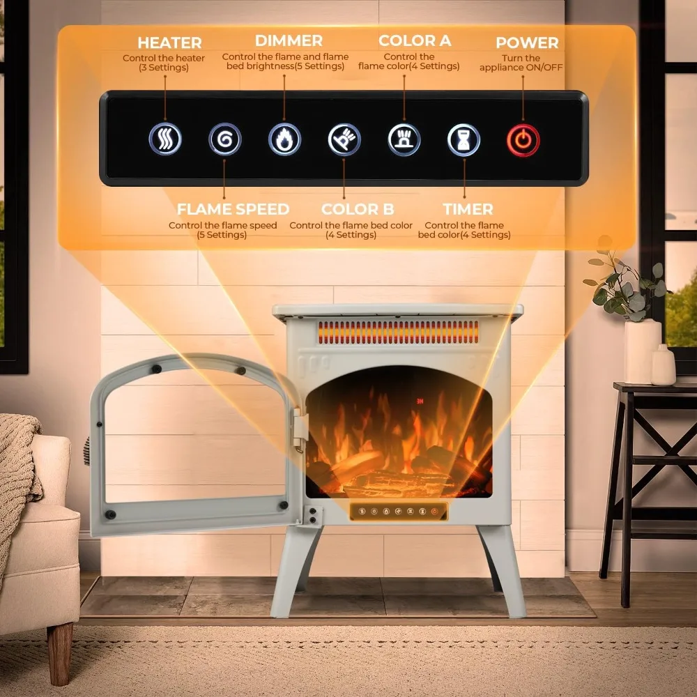 سخان مدفأة كهربائي 17 بوصة مع جهاز تحكم عن بعد، أنيق كاتدرائية، تأثيرات لهب مختلفة ومجموعة سجل وضع التسخين
