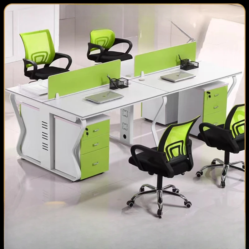 Mobilier de bureau moderne simple avec porte-carte d'écran, chaise de bureau pour 4 personnes, bureau d'ordinateur