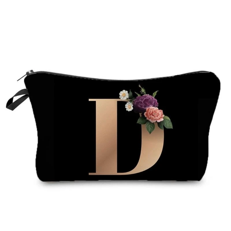 G5AE Gold Letter Printed Women Travel Bridesmaid Gift Lady Portable Makeup Bag