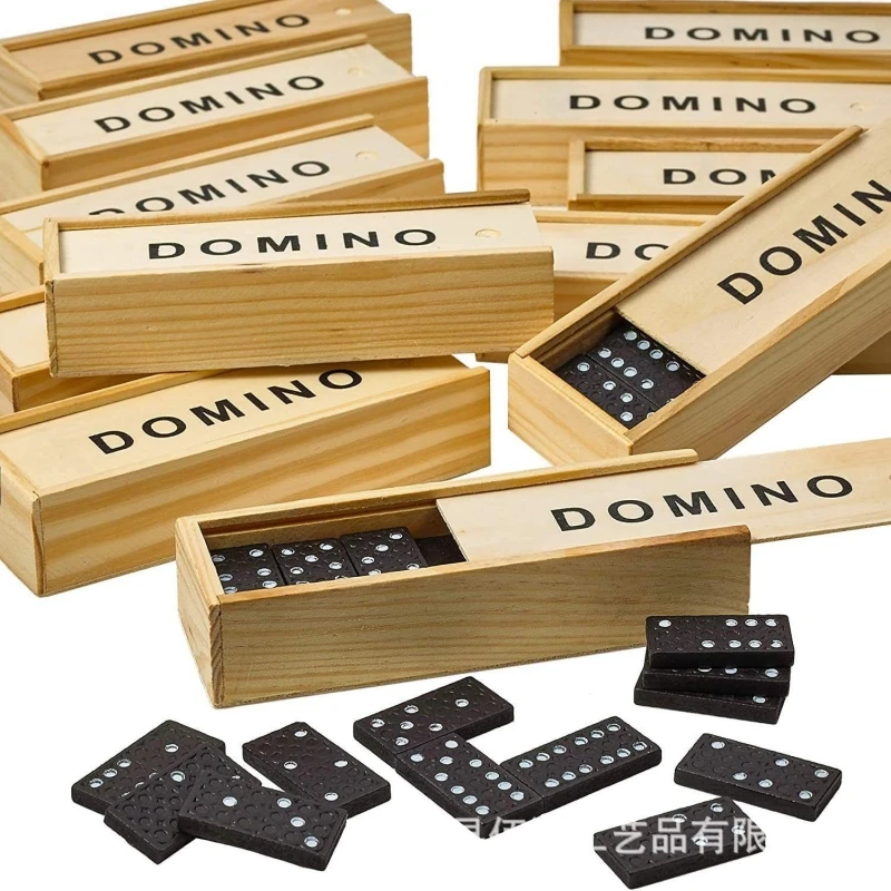 28 unids/set de juegos de mesa de dominó de madera, caja de madera tradicional, juego de dominó, bloques de construcción, rompecabezas educativos para niños, regalos