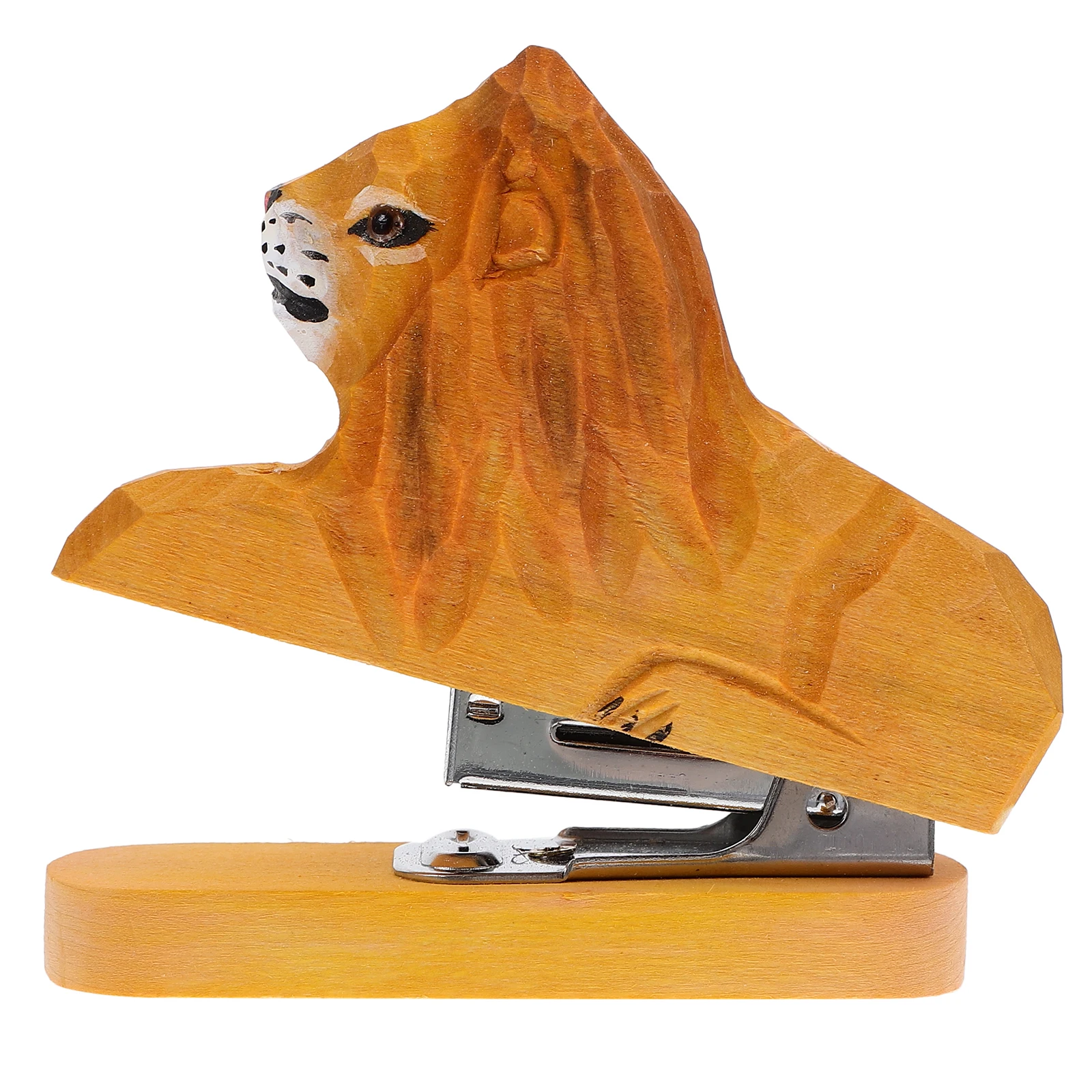 

Cute Animal Stapler H crafted Mini Office Supplies Wooden Lion Desk Tool Creative Stationery Wood Craft Desk Accessories Set