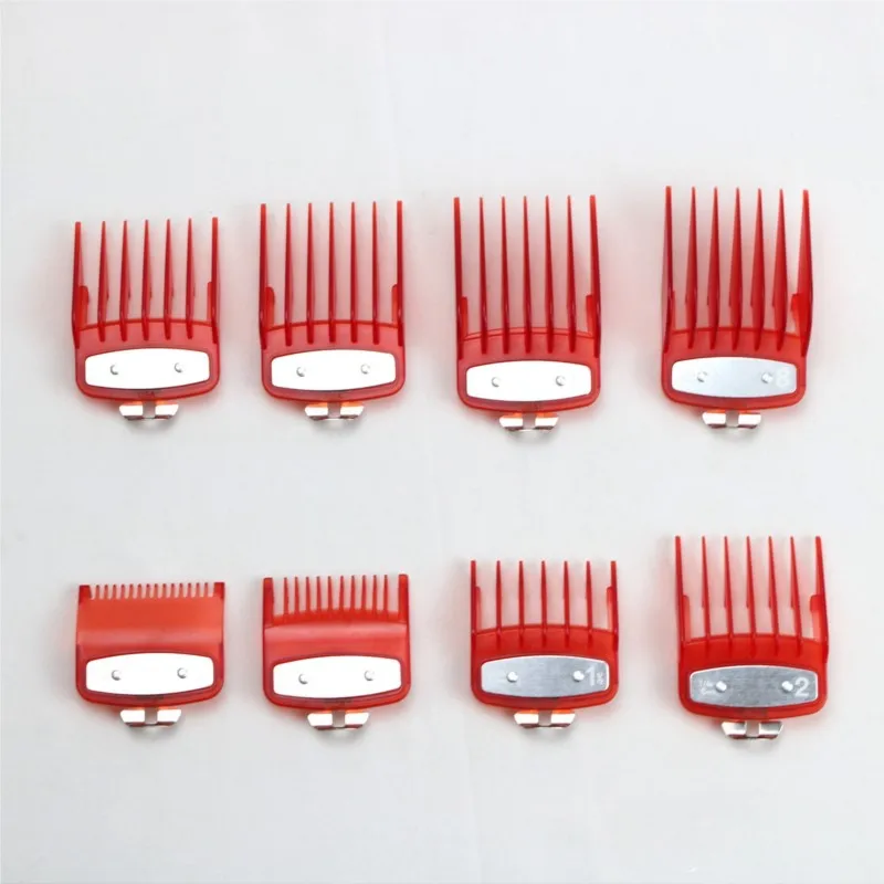 8-piece Set Push Shear Limit Comb Transparent Iron Buckle Design Electric Push Shear Positioning Caliper Barber Shop Hair Tools