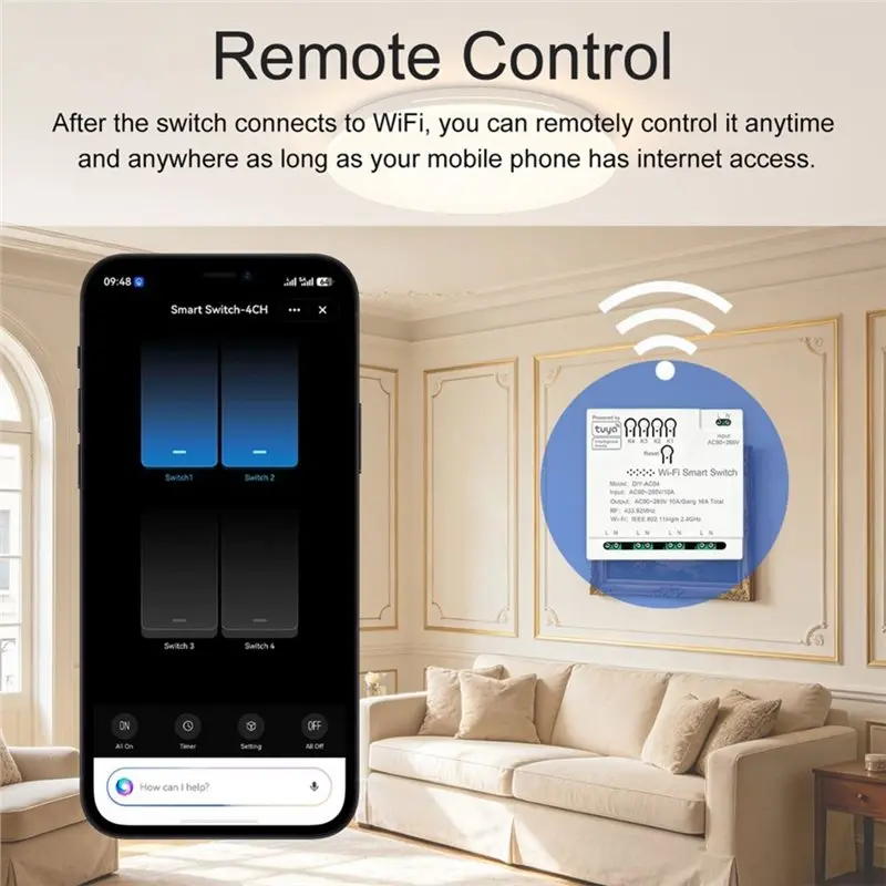 【VALUE MONEY】Tuya Garage Door Wifi Relay Switch RF 4 Channel Module 90-265V 16A