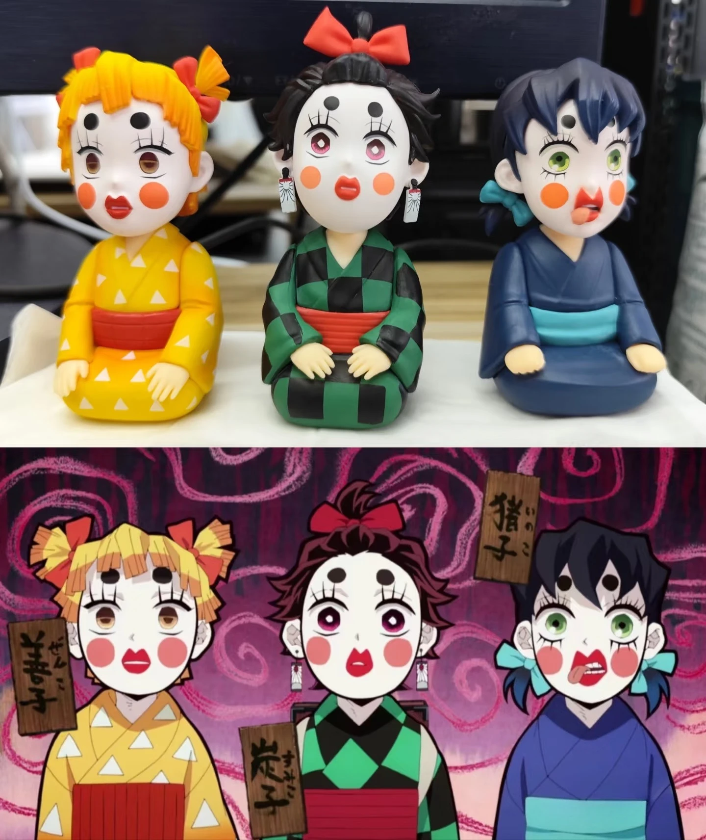 Tanjiro Zenitsu Inosuke TAKARA TOMY Demon Slayer Flower Street Kapitel Doppelköpfiges Modell Spielzeug Schreibtischdekoration Fans Sammlergeschenk