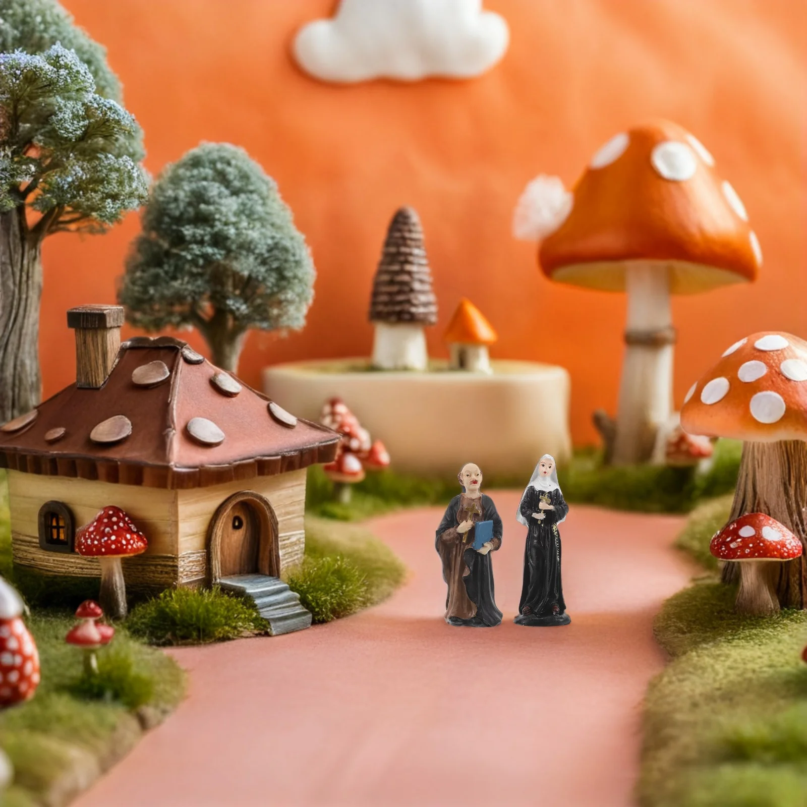 

4Pcs Missionary Statues Mini Resin Religious Sculpture for Sand Tray Therapy Micro Landscape Decor Catholic Party Favors