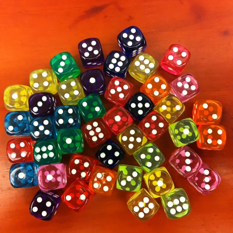 10PCS/Lot Dice Set 10 Colors Acrylic 6 Sided Transparent Dice Club/Party/Family Games 14mm
