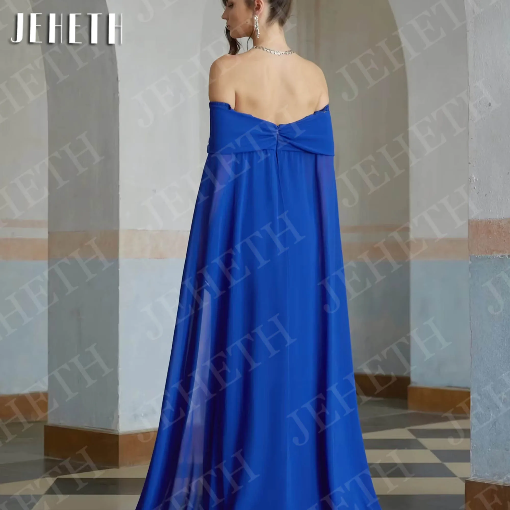 فساتين سهرة جميلة بحورية البحر من JEHETH عصرية مكشوفة الكتف من الشيفون الأزرق الملكي للحفلات الرسمية مخصصة من Fساتين سهره حورة البحر جميلة فساتين المساء الحديثة خارج الكتف الملكي الأزرق الشيفون رسمي فستان الحزب مخصصة