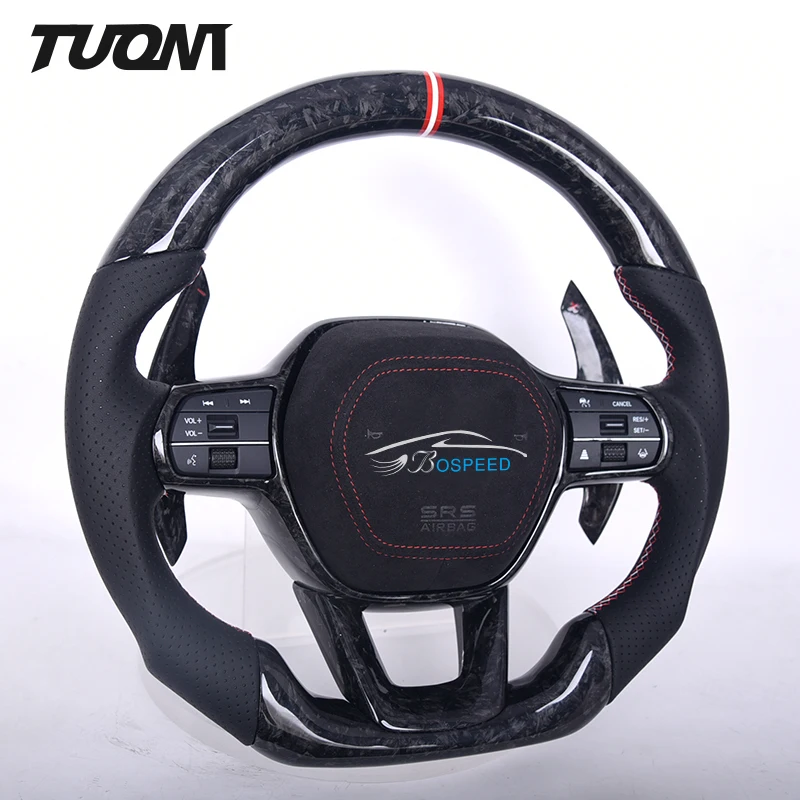 Suede Leather Carbon Fiber Led Steering Wheel For Honda Civic City Accord Fit Sports Racing Cars Forged Heated Paddles Shift