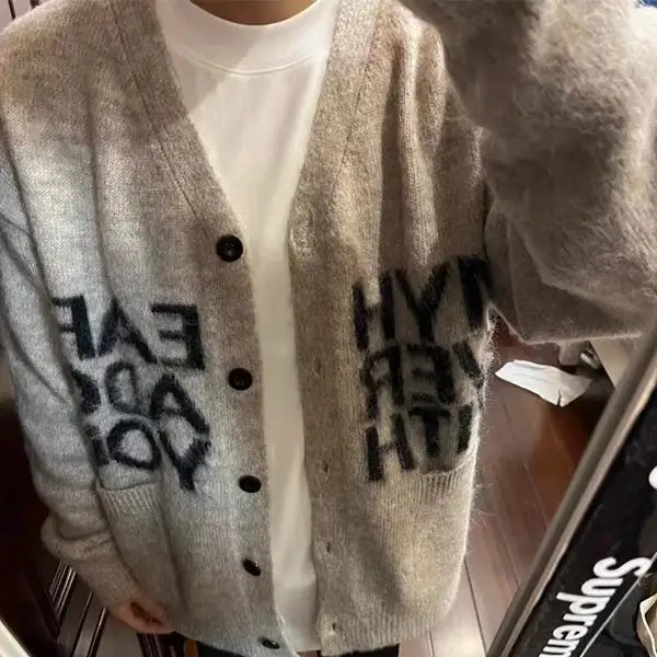 

Американский ретро-кардиган с V-образным вырезом, вязаный свитер для мужчин, осенне-зимняя повседневная одежда из пряжи для пар