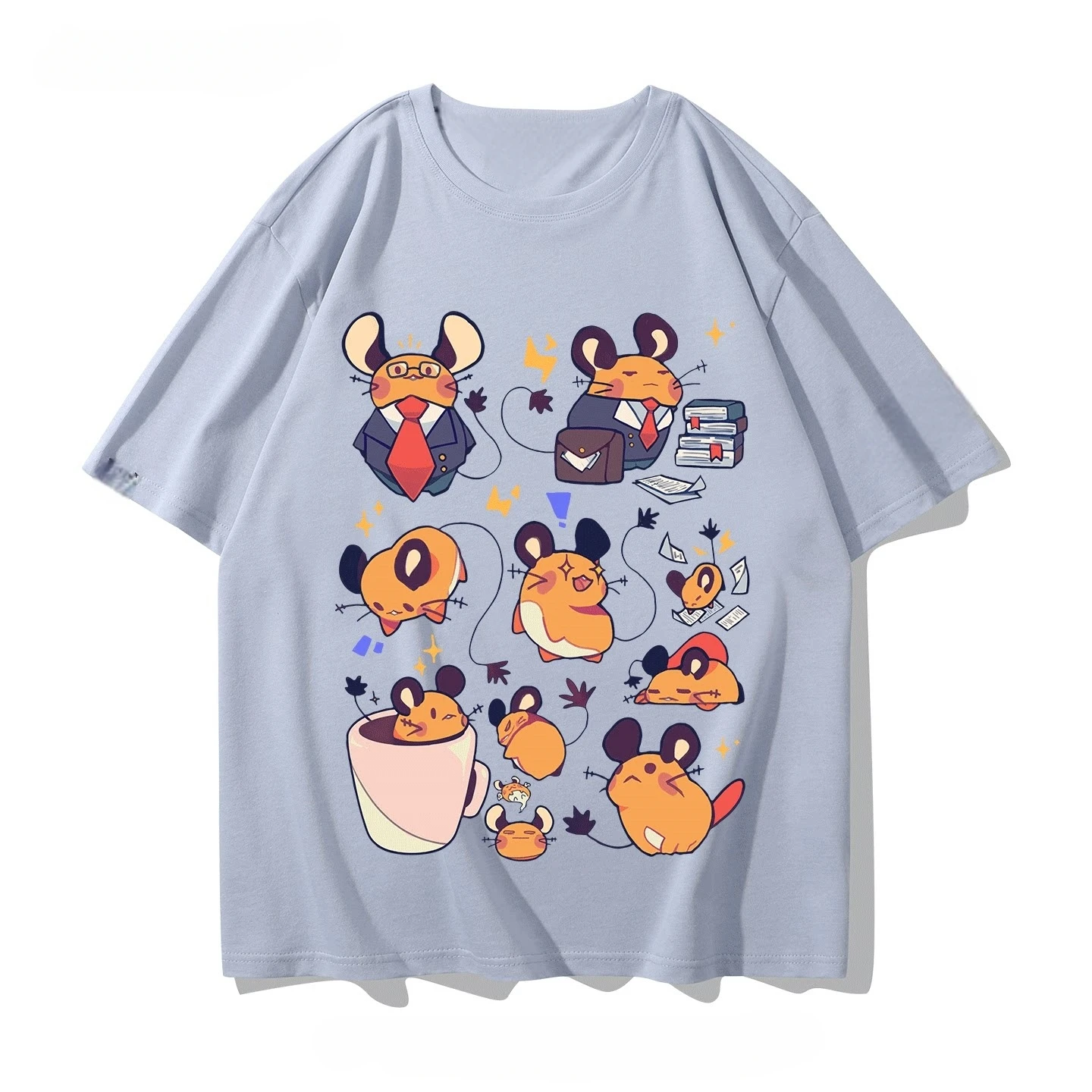 Camiseta de algodón puro con cuello redondo de Pokémon, manga corta de verano para estudiantes, merchandising misterioso Q Geng Gui