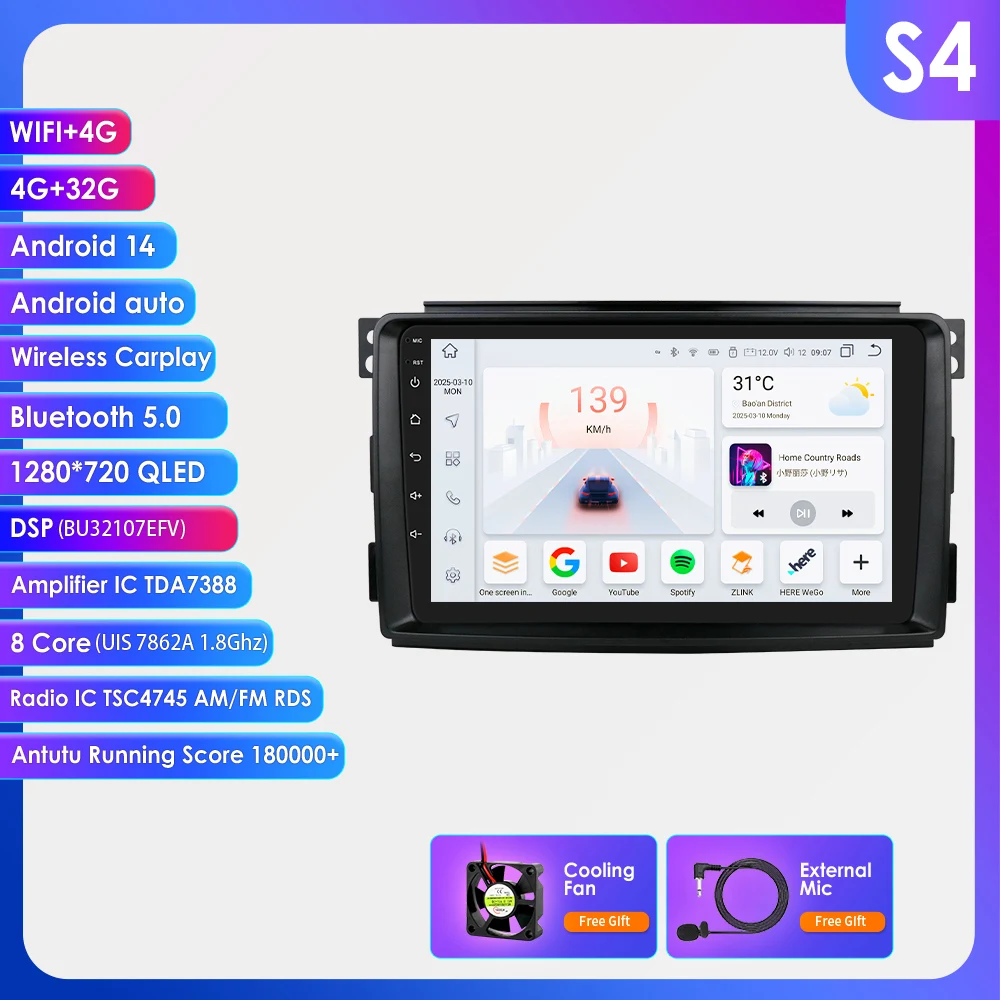 Hizpo 9'' Head Unit Auto Multimedia Speler voor Smart fortwo 451 2005 - 2010 Intelligent Systemen Touchscreen Autoradio RDS 4G Bluetooth