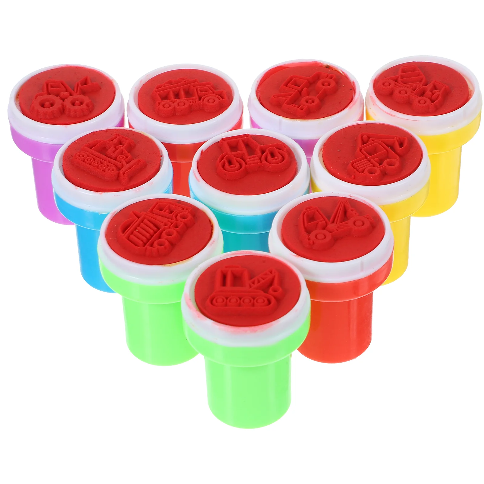 10 Pcs Construction Truck Stamp Cute Plastic Stamps Toy for Crafts Kids Stamper