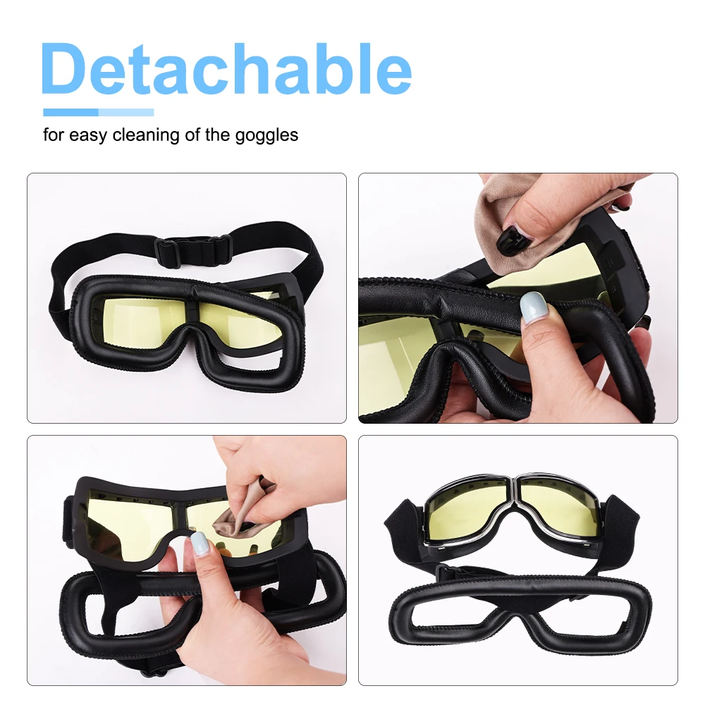 Universal Vintage Goggles Motorcycle Leather Goggles Glasses Cruiser Folding Goggles For Motorcycle Motocross racing Glasses image 6