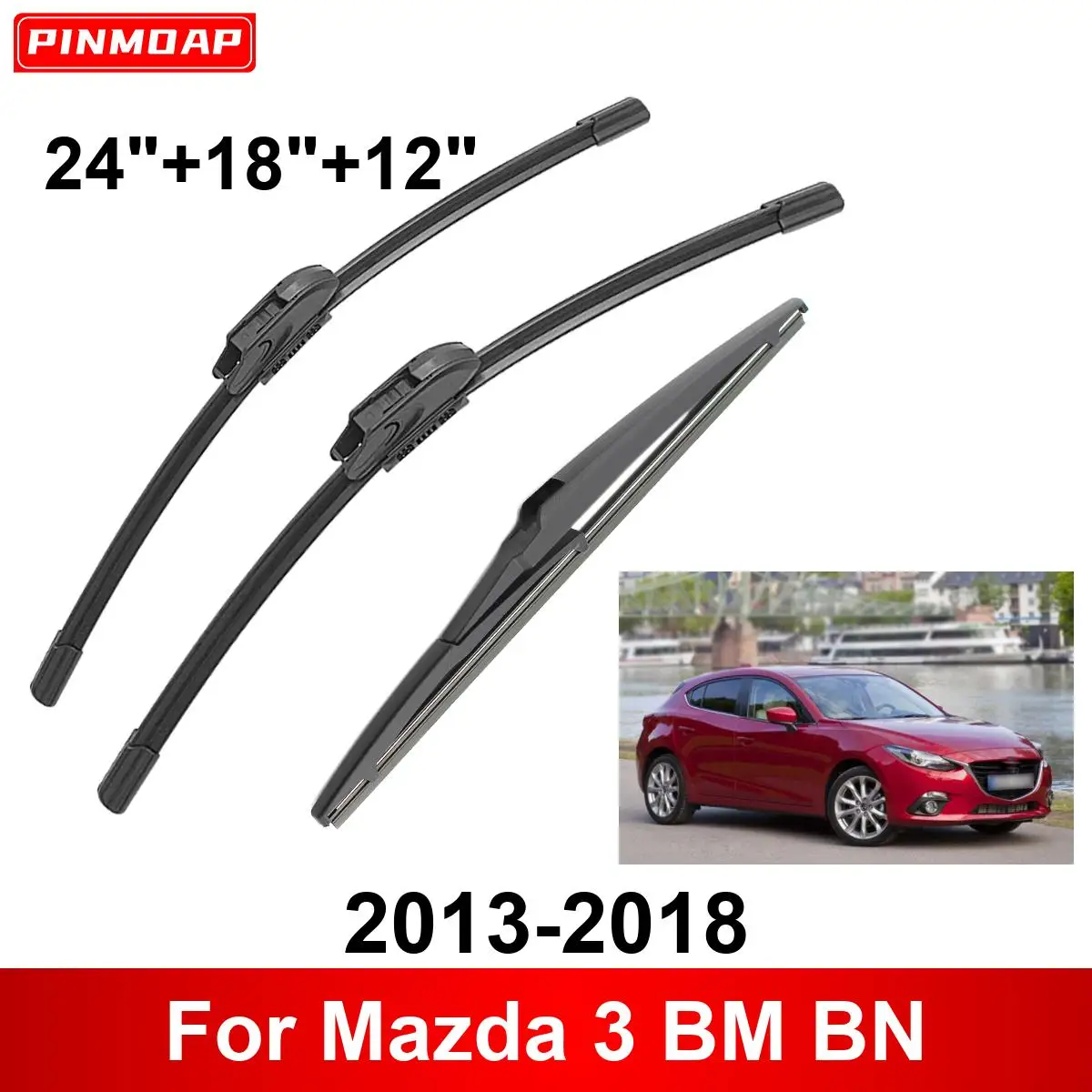 3PCS Car Wiper For Mazda 3 BM BN 2013-2018 Front Rear Wiper Blades Brushes Auto Accessories 2013 2014 2015