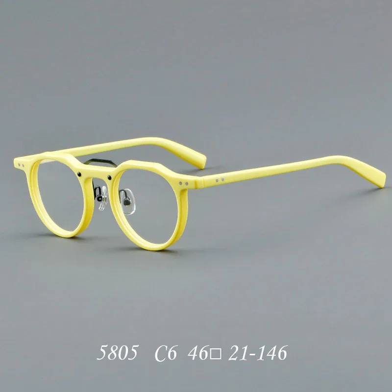 Moda redonda transparente verde amarelo cor misturada bloqueando óculos de miopia quadro masculino feminino retro oval rebite acetato óculos