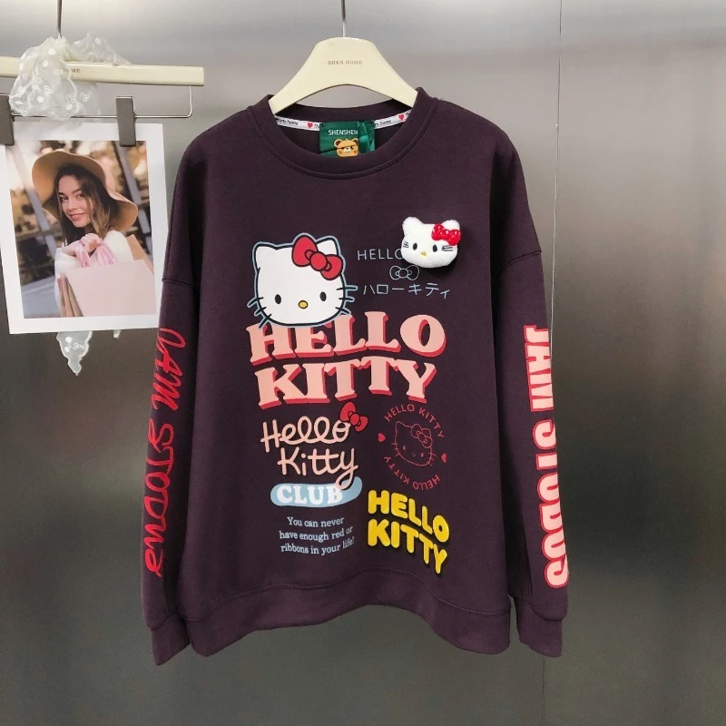 American Retro Age-Reducing Design Letter Cartoon Print Sweatshirt Trendy Brand Fashion Oversized Crew Neck Top Hoodies Jacket