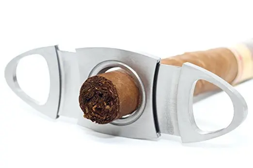 

Stainless Steel Cigar Cutter Double Blade Precision Pocket Scissors Straight Cut