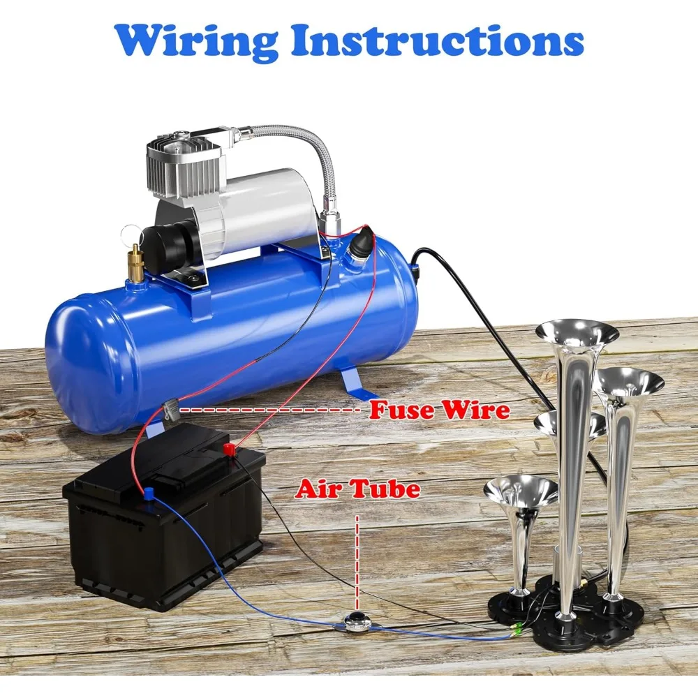 150デシベルの強力な列車用ホーンシステム（4つのホーン付き、150 PSI、12Vエアコンプレッサー）、トラック、車、バン、ボートに最適