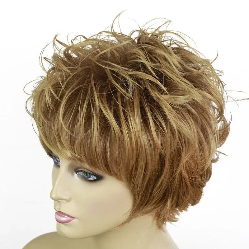 Popular Short Mixed Blonde Brown Wavy Cosplay Hair Wig