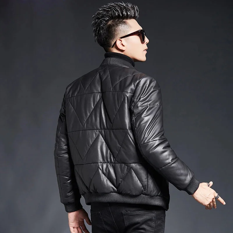 Men's Sheepskin Jacket Winter Warmth Fashionable Thick Genuine Leather Male Short Duck Down s Man Puffer Men