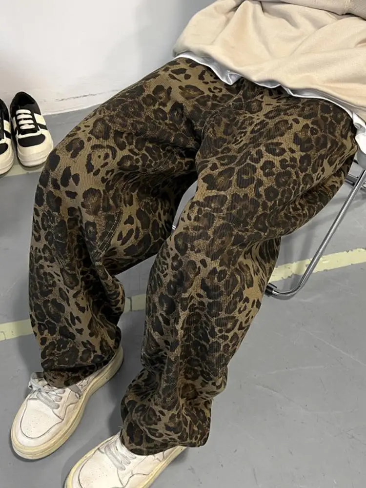 

Men's Vintage Leopard Print Wide Leg Pants Spring Autumn Loose Casual Straight Leg Long Trousers Waed Effect plus Size 300 ...