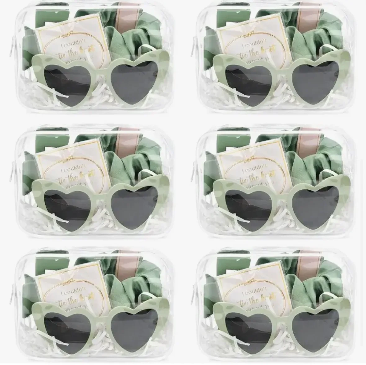 Conjunto de Presentes para Damas de Honra Salvia Green - Conjunto de Presentes Feminino, Inclui Grampos de Cabelo, Faixas de Cabelo, Clips de Maquiagem, Óculos Modernos em Forma de Coração