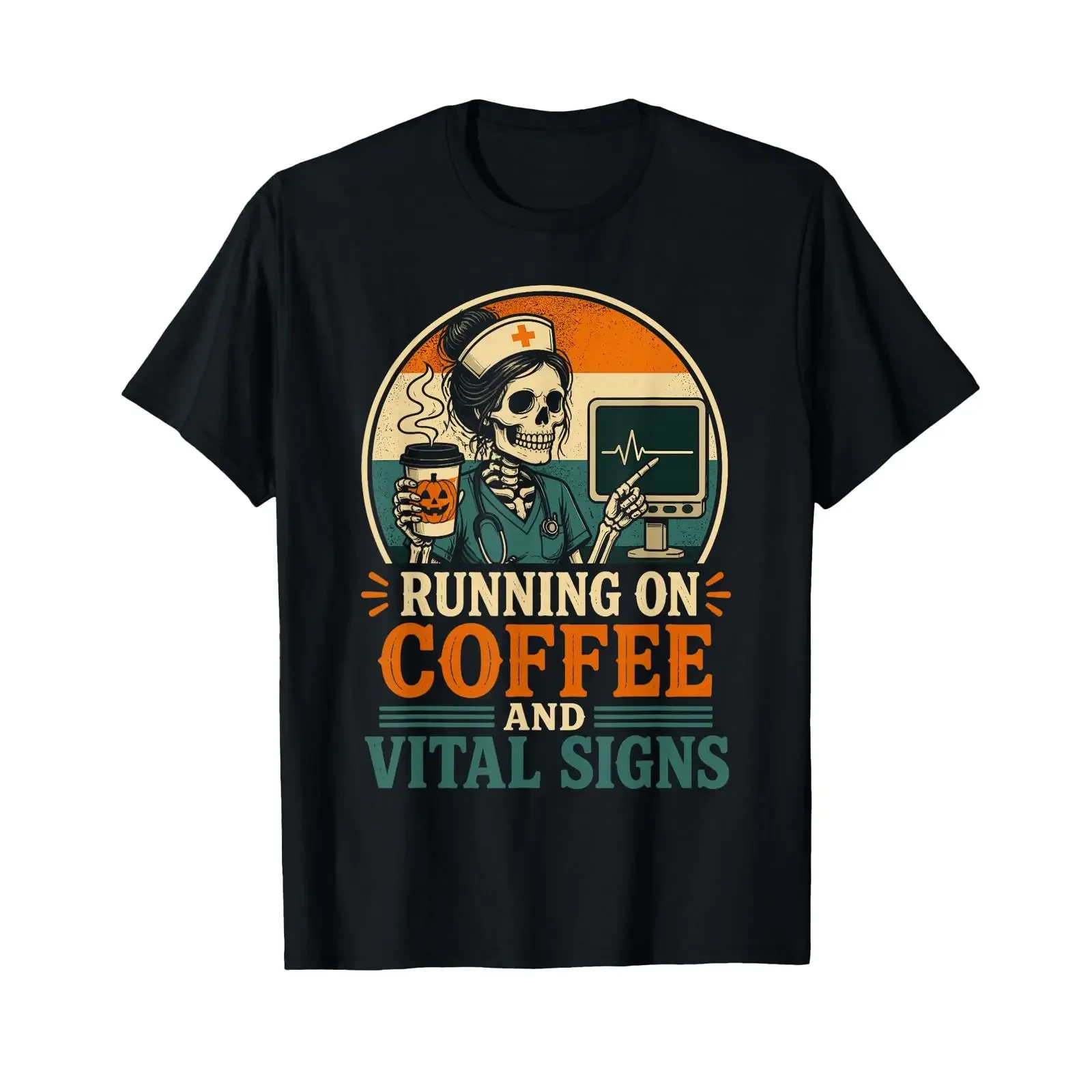 Squelette d'halloween infirmière rétro Amateur de café Halloween T Shirt vintage Washed Versatile Comfortable Unisex Soft