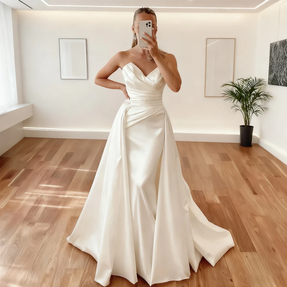

Satin Wedding Dresses For Women 2025 Sweetheart Detachable Train Long Wedding Gown Mermaid Elegant Bride Dress vestidos de novia