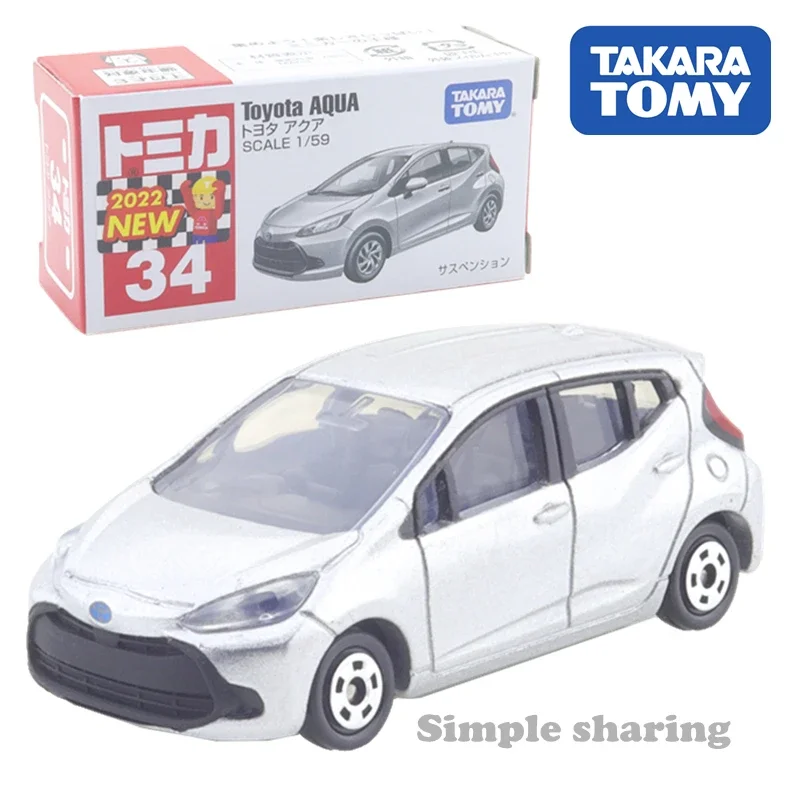 Takara Tomy Tomica 도요타 아쿠아 1/59 어린이 장난감, 자동차 다이캐스트 금속 모델, No.34