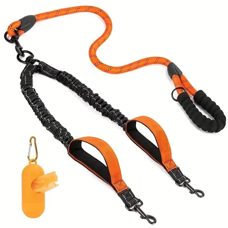 

360 ° rotating reflective leash one drag two dog chain pet leash