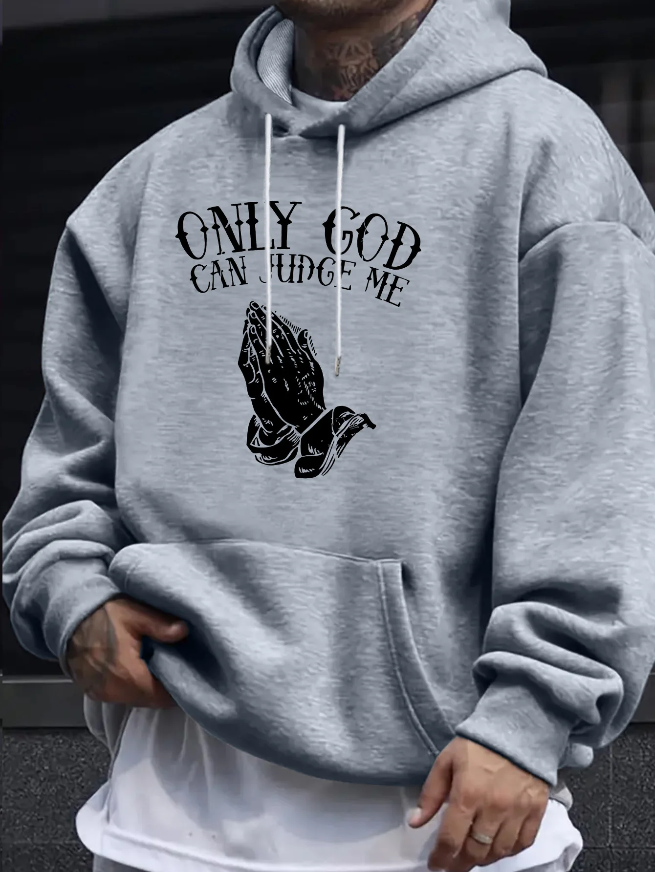 Men's Casual Versatile Style Fashion Hoodie, Only God Can Judge Me Letter Print - Casual Pullover, Kangaroo Pocket, Stretch Fabric, Machine Washable - Perfect Choice in Spring and Autumn [Lingmoyun Selection]