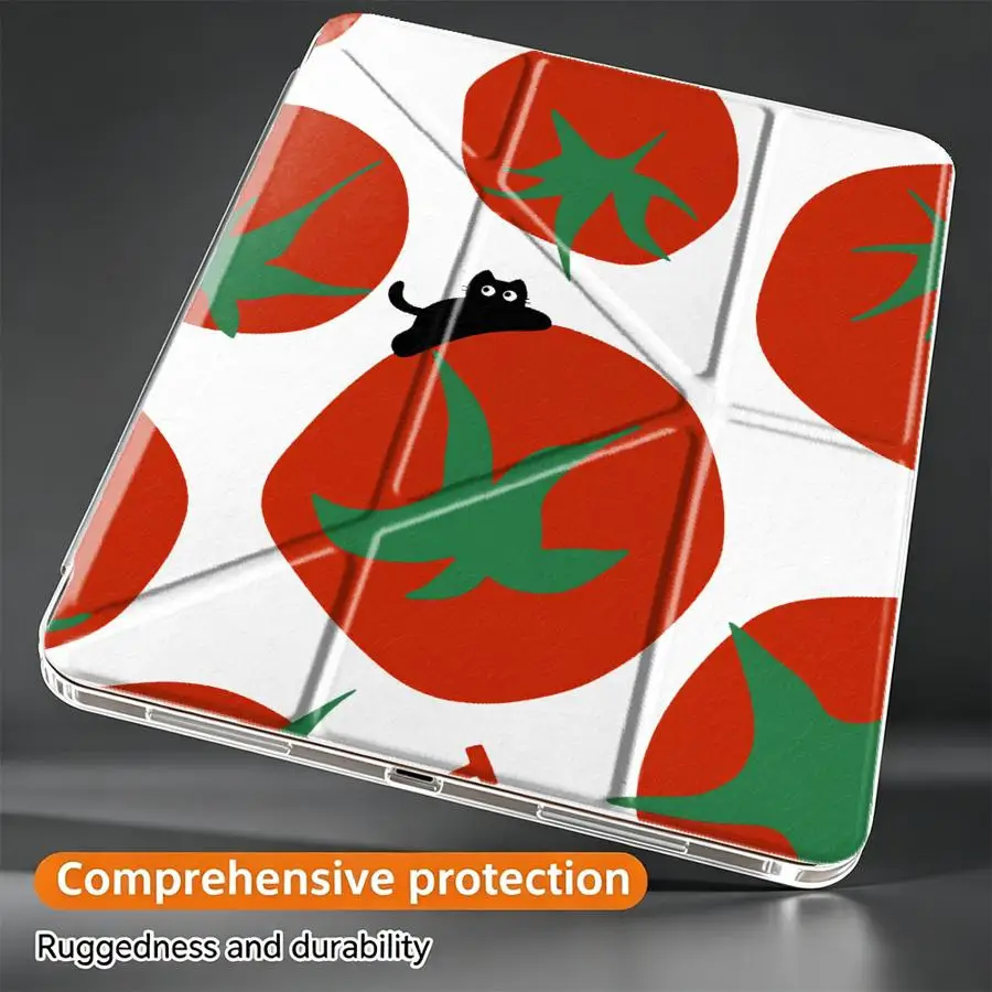 Tablet Case For Samsung Galaxy Tab A8 S8 A9 Plus S7 FE S9 Plus S10 Lite A11 With Pen Slot Cover Tomato Black Cat