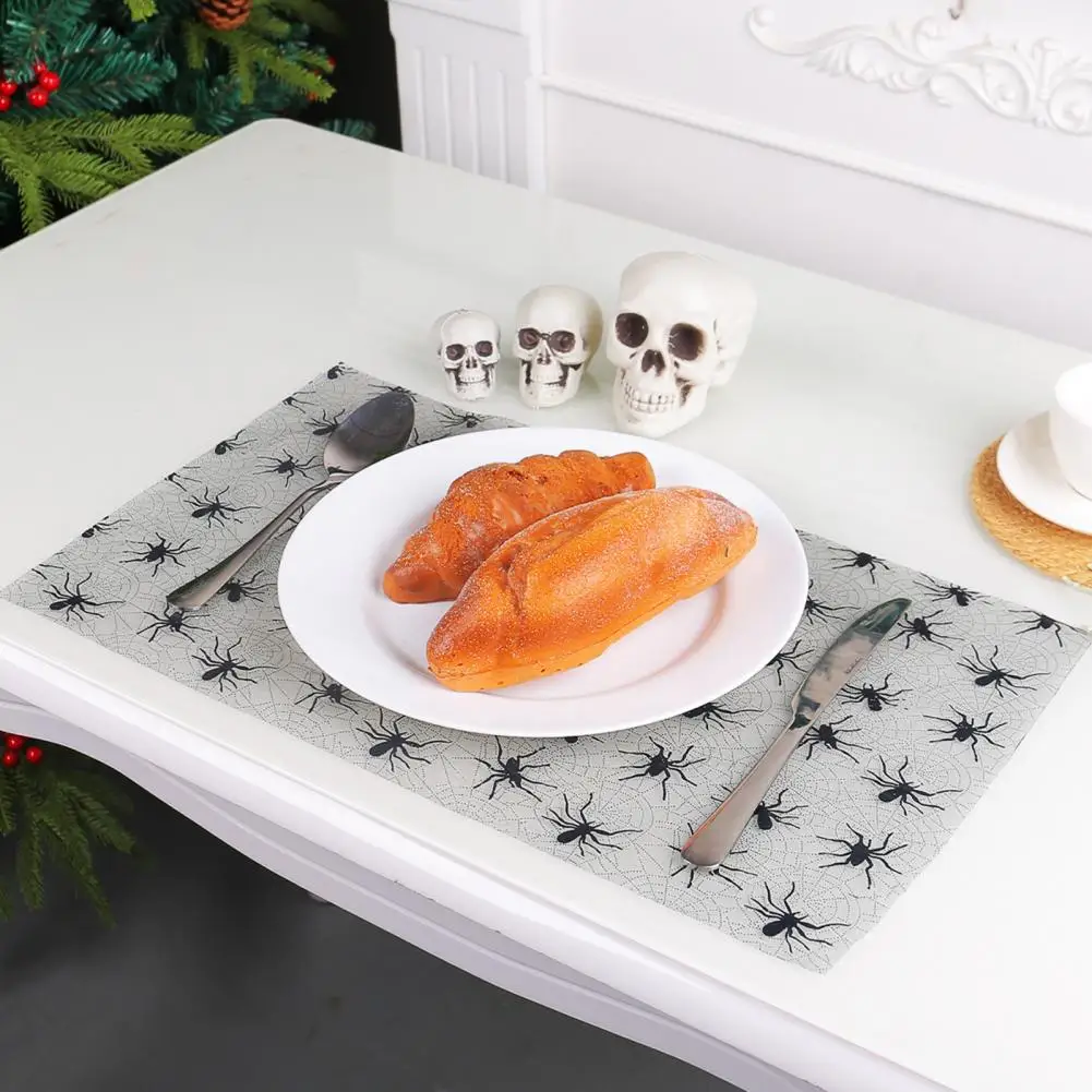 Easy to Clean Placemat Halloween Placemat Spooky Halloween Table Runner with Bat Spider Web Design for Indoor Home for Kitchen