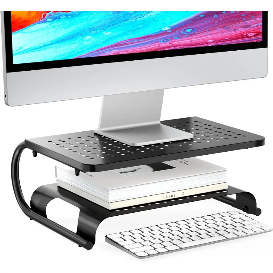 

Monitor Stand Riser Computer Desktop Stand Riser Holder Vented Metal 2 Tier Desk Shelf for Desk Organizer STT001B 1 Pack Black