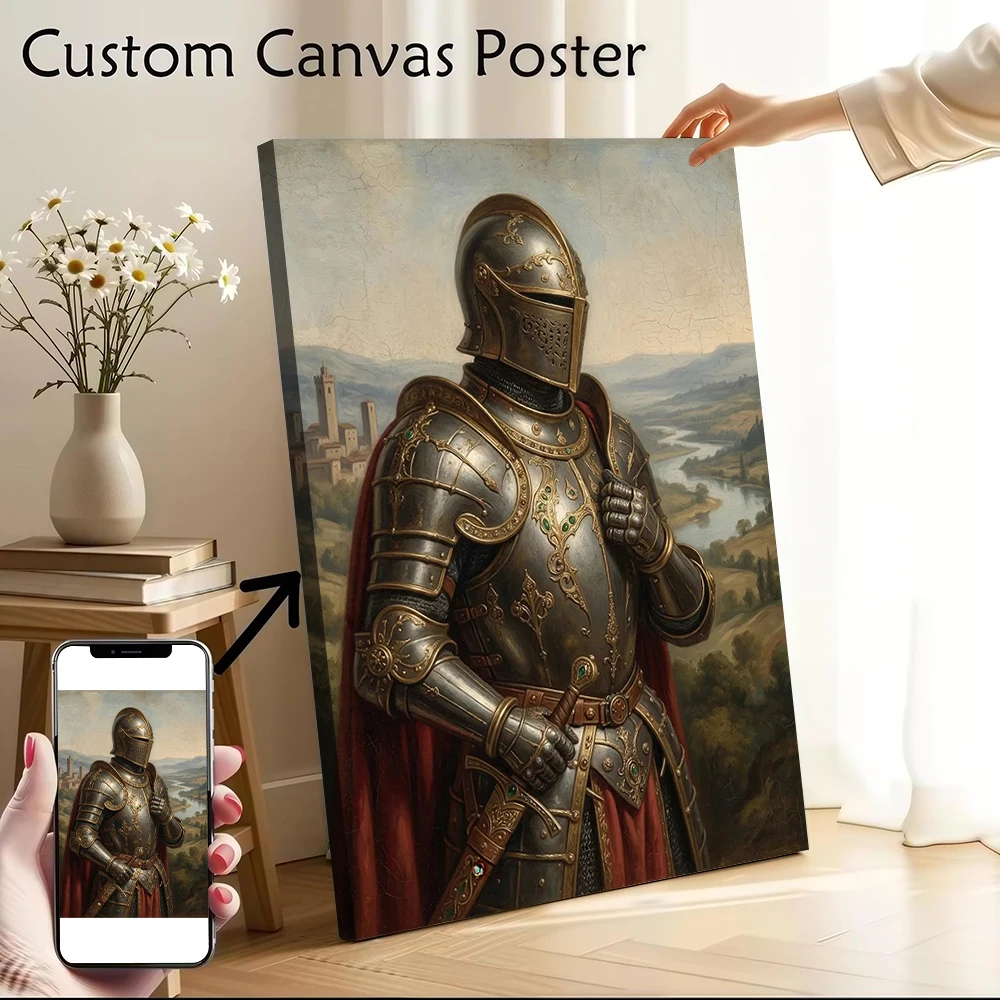 

Knight in Ornate Armor With Landscape Background Canvas Poster Pictures Wall Art Canvas Painting for Fans Home and Decoration