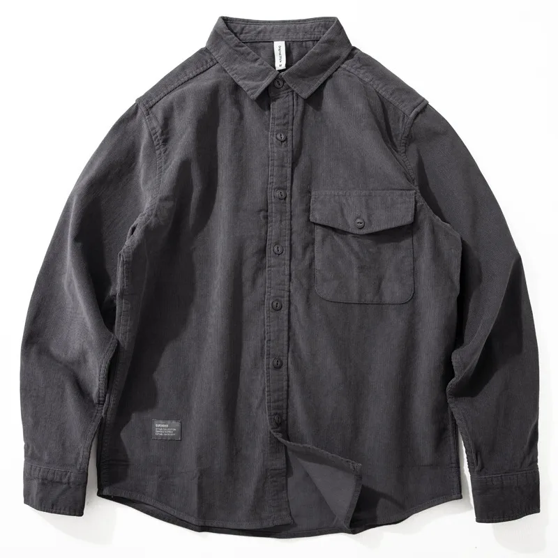Men's Long Sleeve Shirt Thickened Outerwear Pure Color Corduroy Loose Fit Trendy Workwear Japanese Style Vintage Coat