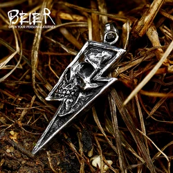 BEIER Retro Cool Boy Lightning Rough and domineering Skull Pendants Stainless Steel Mans Chain Necklace Charm Jewelry BP8-855