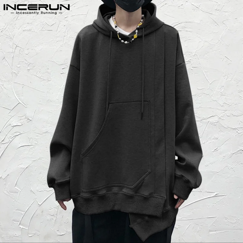 Stylish Casual Style Tops INCERUN Men's Deconstruction Design Solid Hooded Sweatshirt Streetwear Male Long Sleeved Hoodies S-5XL