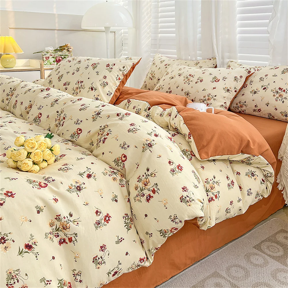 

Romantic Duvet Cover Plant Flower Bed Sheet for Women Men and Children Washed Cotton Pillowcase Home Textiles