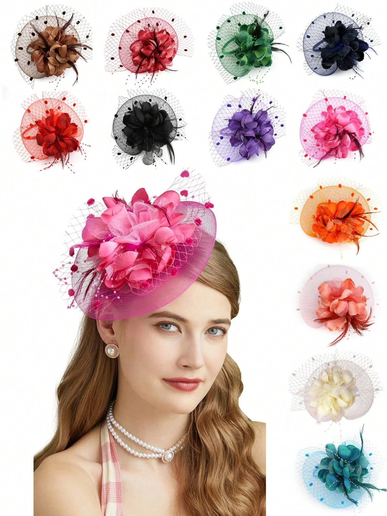 

1pc Fascinators Hats For Women Girls Kentucky Derby Flowers Hair Clip Headband Tea Party Cocktail Wedding