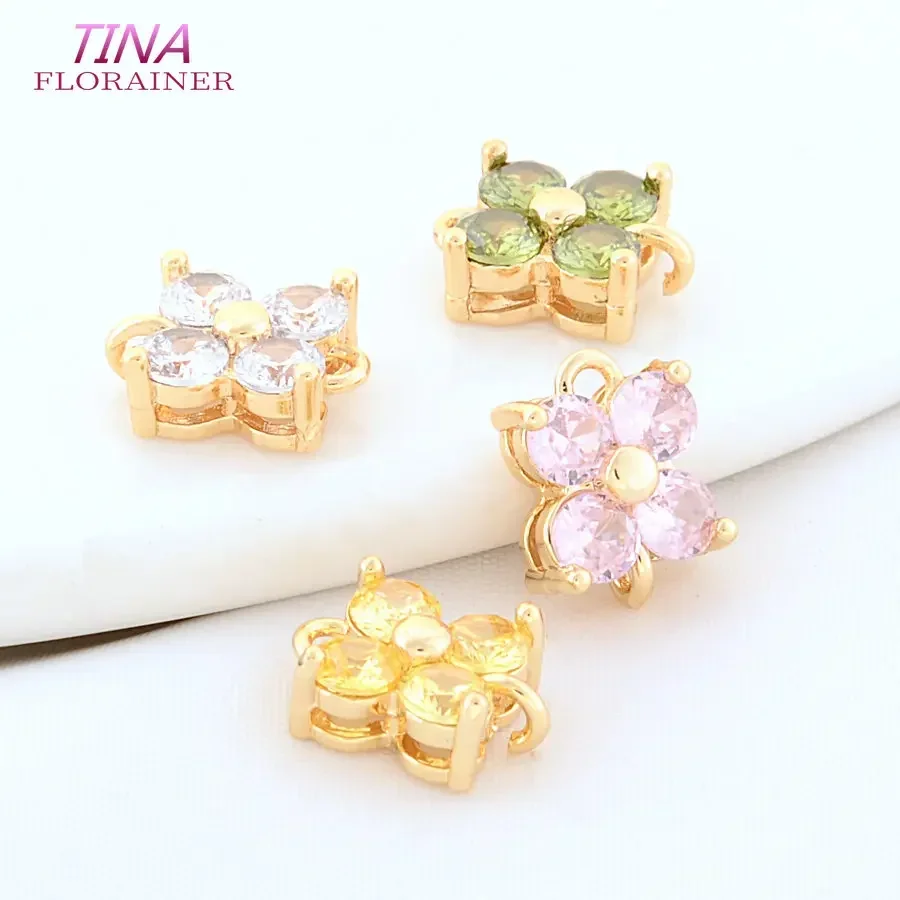 8*10MM 14K Gold Color Brass 2 Holes Flowers Connectors Charms Pendants Necklace Jewelry Making Supplies Diy Accessories