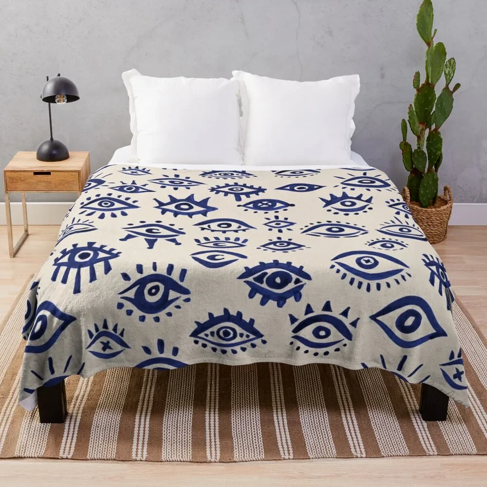 

Mystic Eyes a Navy & Cream Throw Blanket Soft Breathable Blanket for Night Sleeping