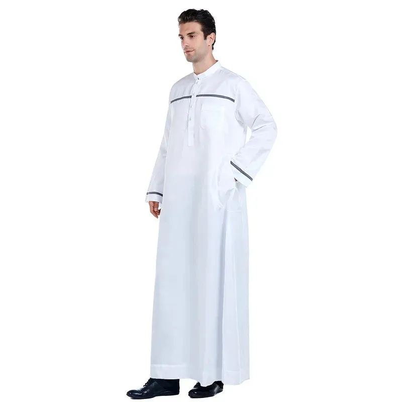 Uomo Jubba Thobe Abaya Abito lungo Caftano Islamico 2025 Eid Musulmano Ramadan Abito lungo Saudi Musulman Indossare Dubai Arabo Uomo