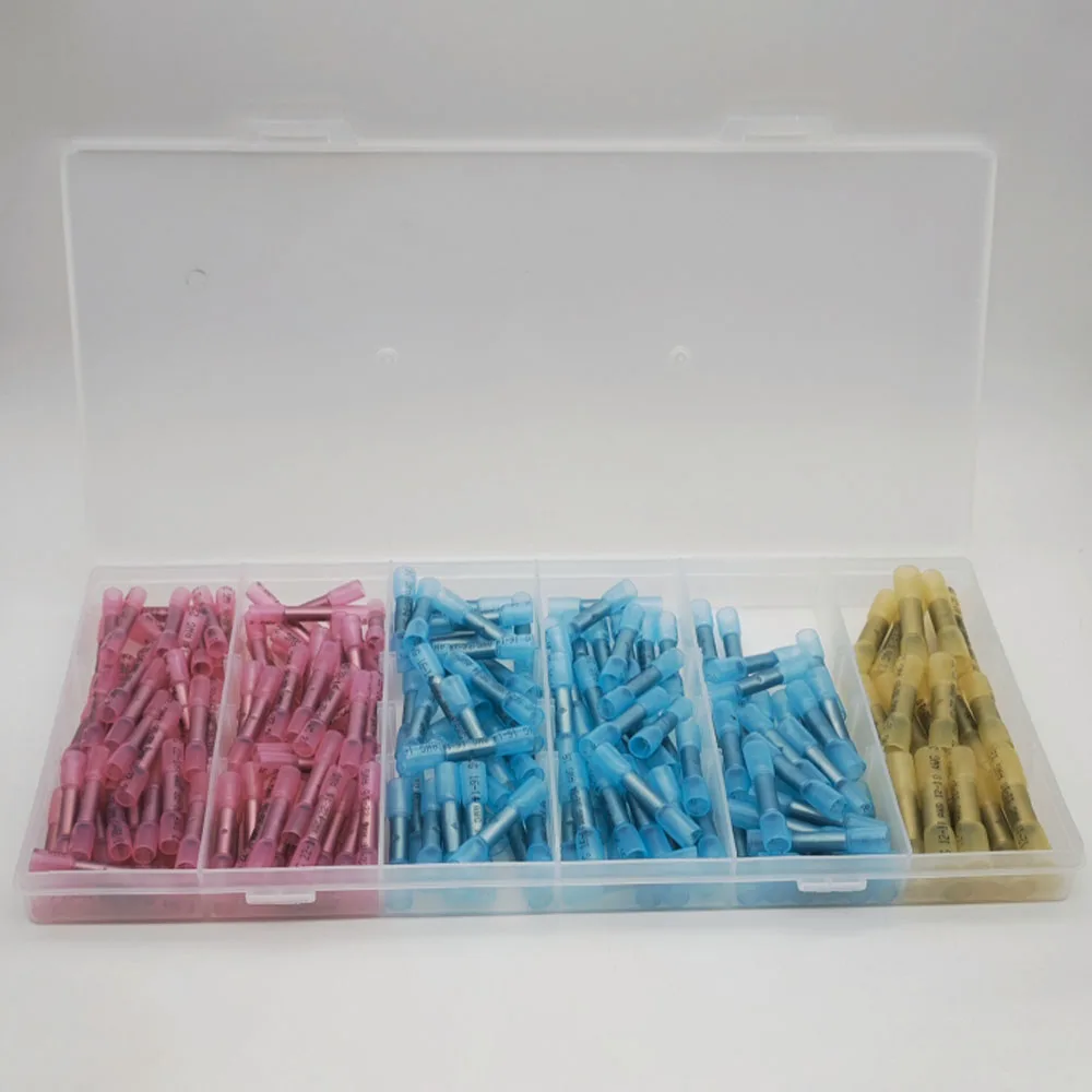 200PCS Heat Shrink Butt Connectors Terminals Insulated Waterproof Wire Connector Electrical Terminals Crimp Butt Splice Terminal