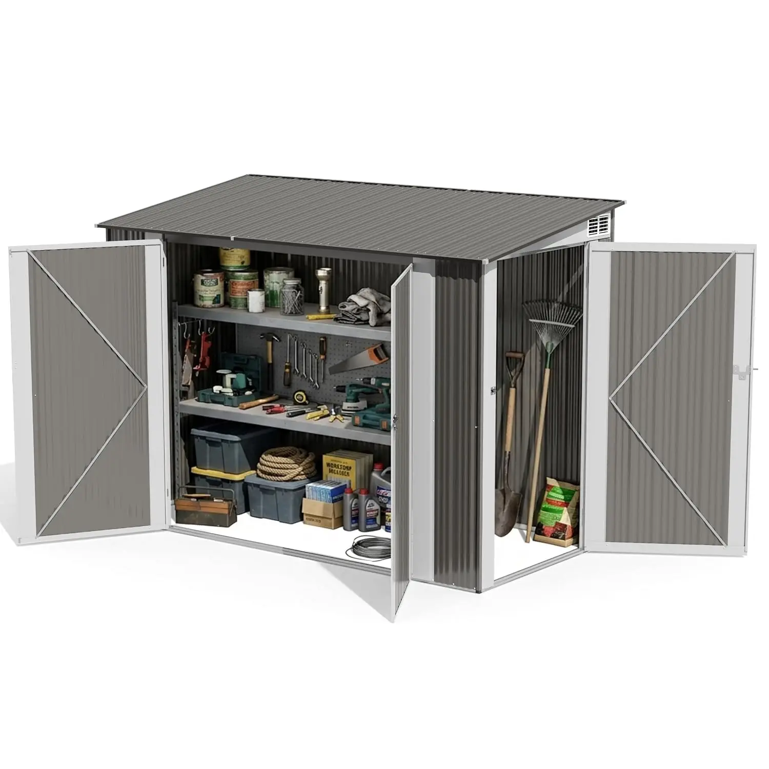 Galvanized Metal Outdoor Storage Shed Weatherproof Tool Organizer Garden Patio Backyard 6x4ft, Customized