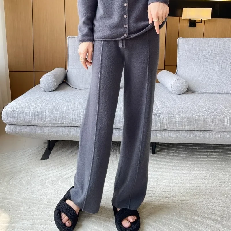 Autumn and Winter High-quality Wide-leg Pants for Women, High-waisted, Loose, Casual, Straight-leg Temperament Outer Trousers