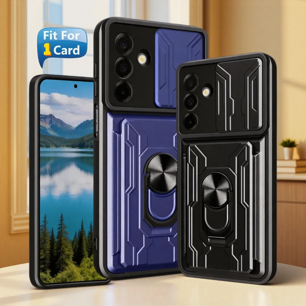 Coque de protection avec porte-cartes et anneau métallique pour Galaxy A26 5G / A25 5G, protection de l'appareil photo, compatible Galaxy A25 Global A26 5G