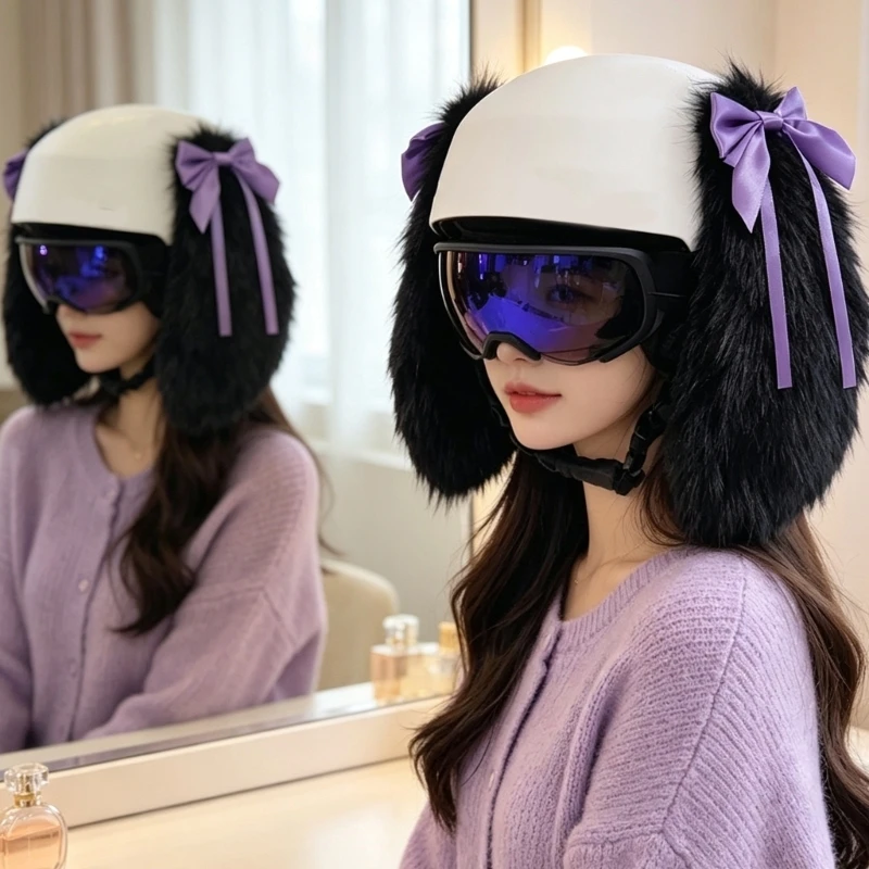 Motorcycle Helmets Long Ear Decoration in Soft Plush, Quick Attach Bows Accent for Riding Photos and Daily Styling, 2PCS Y08E