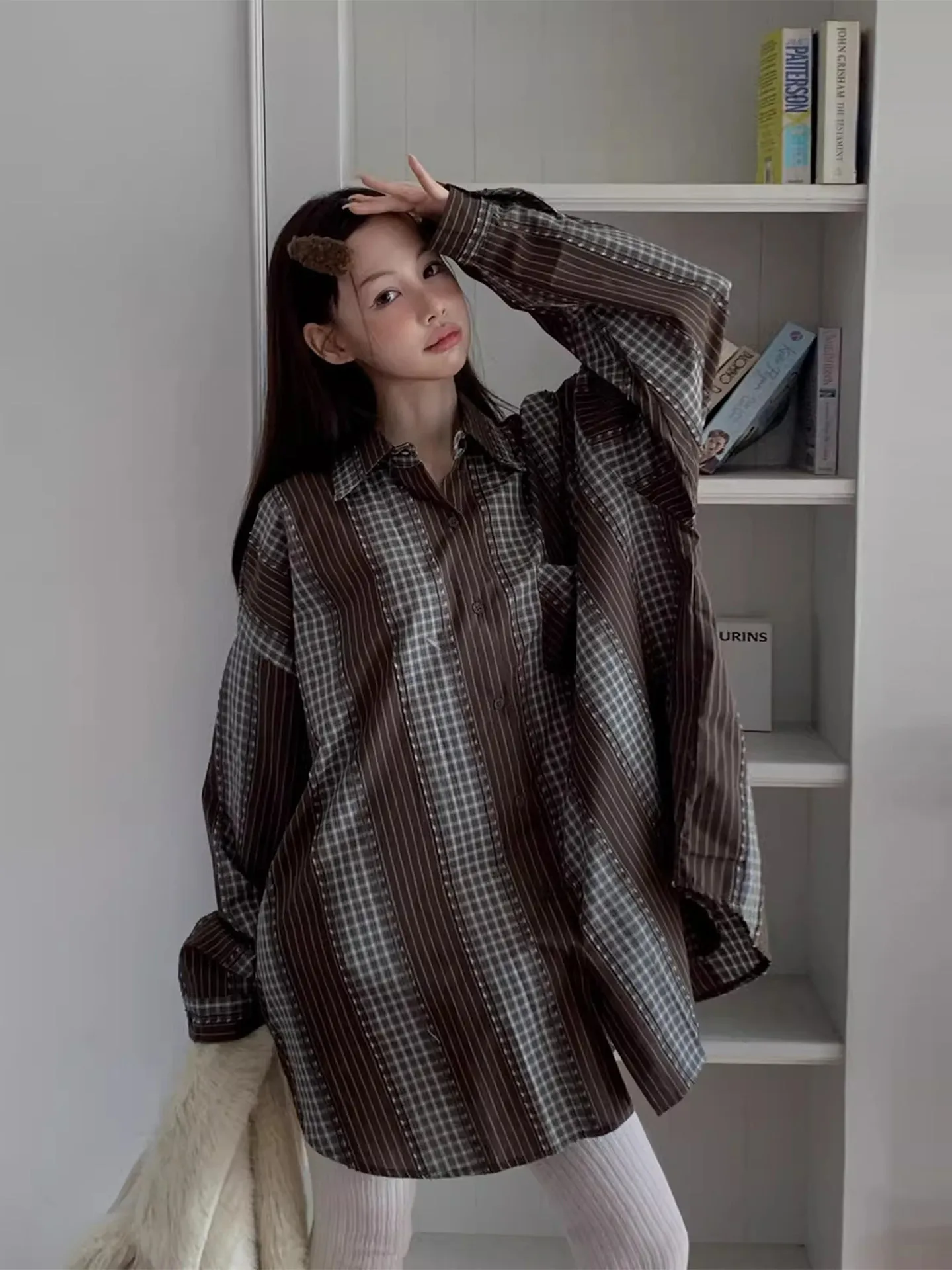 

Gagarich полосатая куртка-рубашка с контрастной строчкой, женская весенняя винтажная куртка в индивидуальном стиле, свободный облегающий, удобный повседневный топ