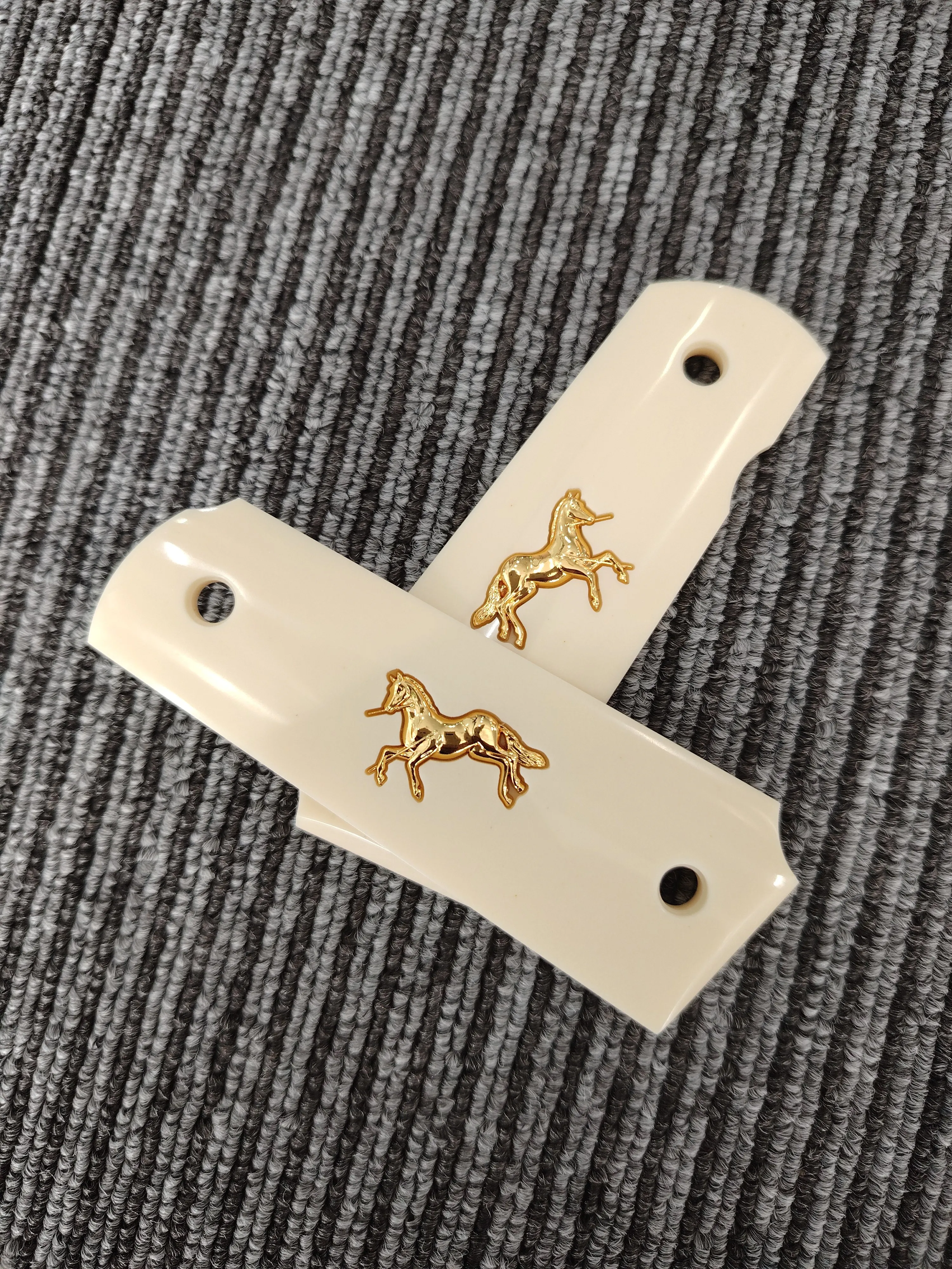 1911 Grips Full Size,Bonded Ivory with Gold Horse,Fits Colt,Kimber,Springfield,Remington,Rock Island,Government Commander